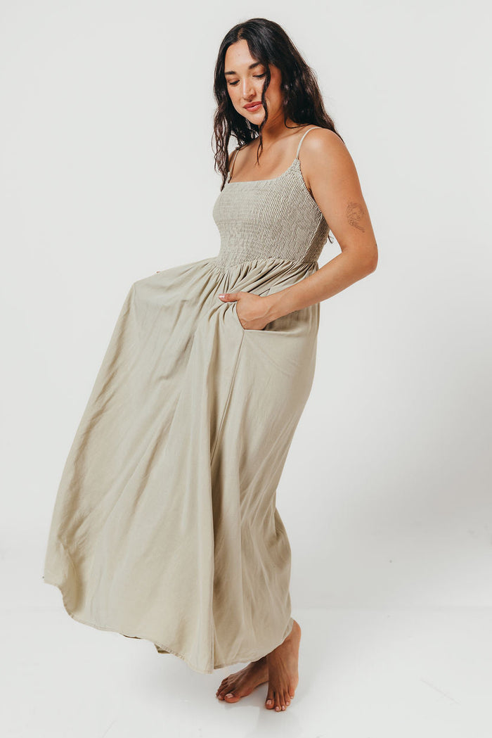 Josefina Smocked Maxi Dress in Sage - Bump Friendly