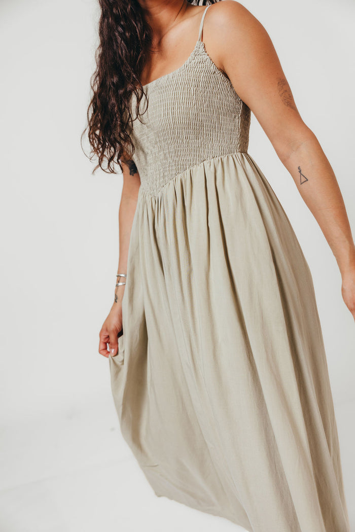 Josefina Smocked Maxi Dress in Sage - Bump Friendly