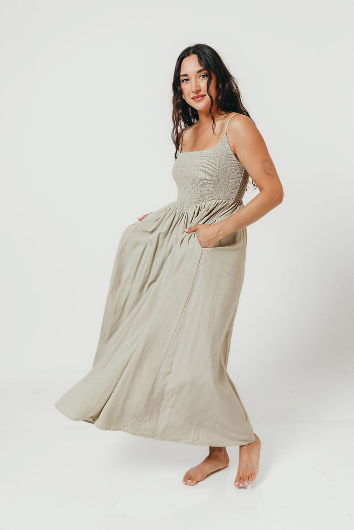 Josefina Smocked Maxi Dress in Sage - Bump Friendly