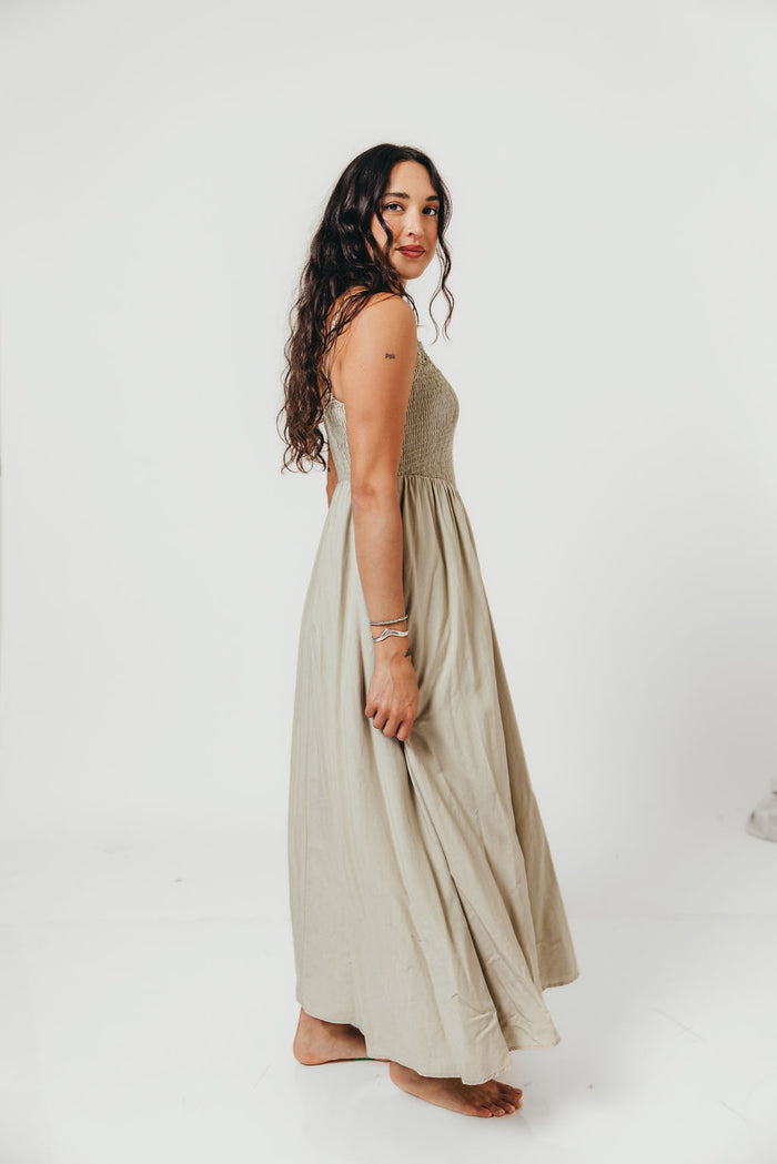 Josefina Smocked Maxi Dress in Sage - Bump Friendly
