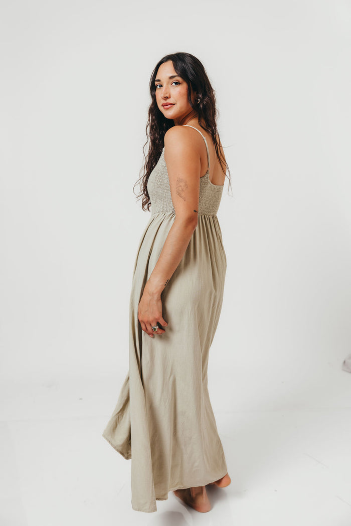 Josefina Smocked Maxi Dress in Sage - Bump Friendly