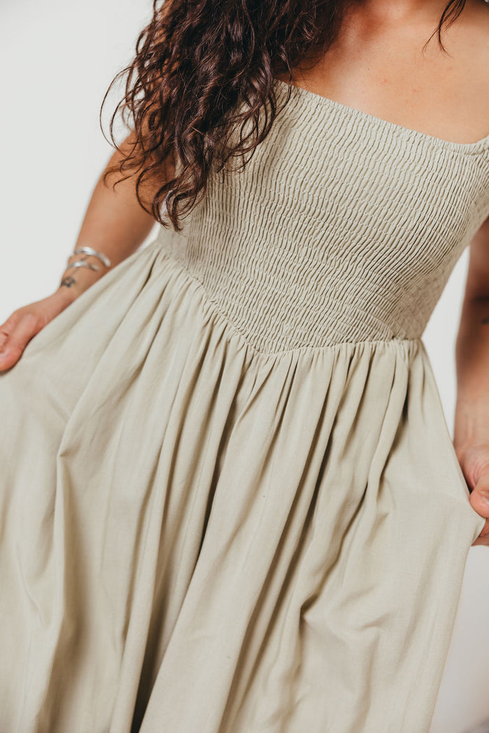 Josefina Smocked Maxi Dress in Sage - Bump Friendly