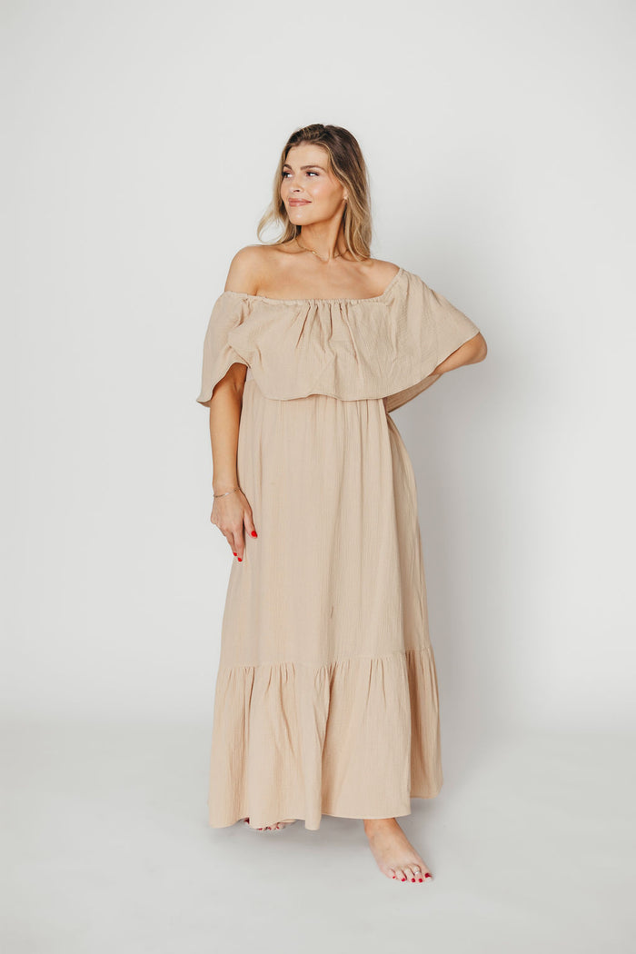 Josie 100% Cotton Maxi Dress in Beige (Lined) - Bump & Nursing Friendly *Final Sale*