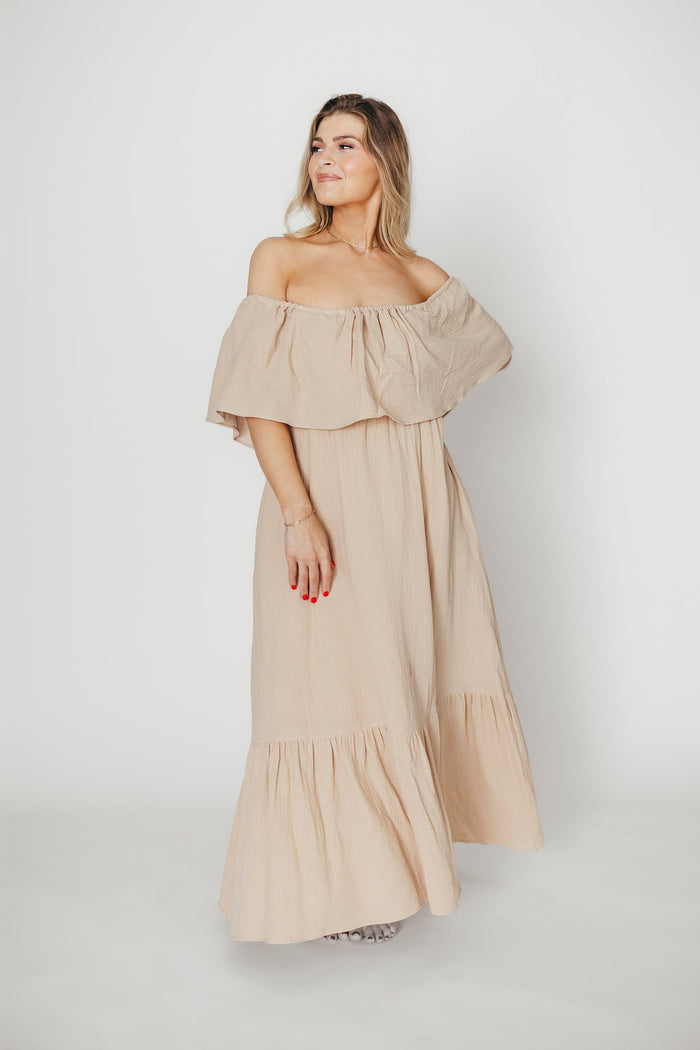 Josie 100% Cotton Maxi Dress in Beige (Lined) - Bump & Nursing Friendly *Final Sale*