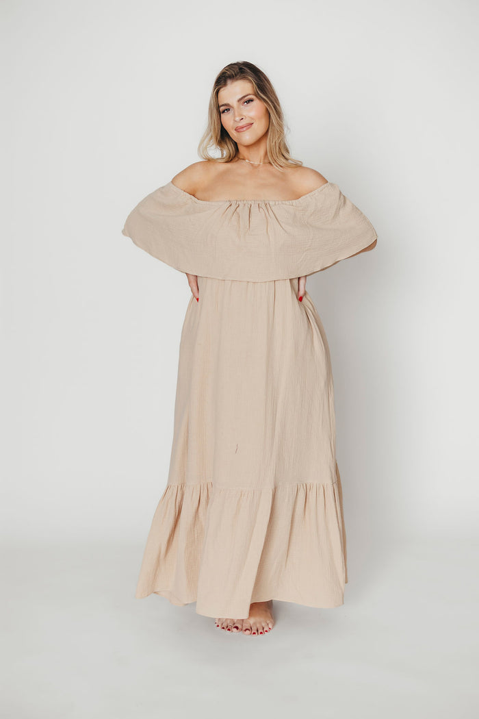 Josie 100% Cotton Maxi Dress in Beige (Lined) - Bump & Nursing Friendly *Final Sale*