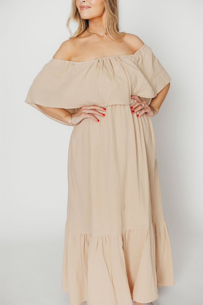 Josie 100% Cotton Maxi Dress in Beige (Lined) - Bump & Nursing Friendly *Final Sale*
