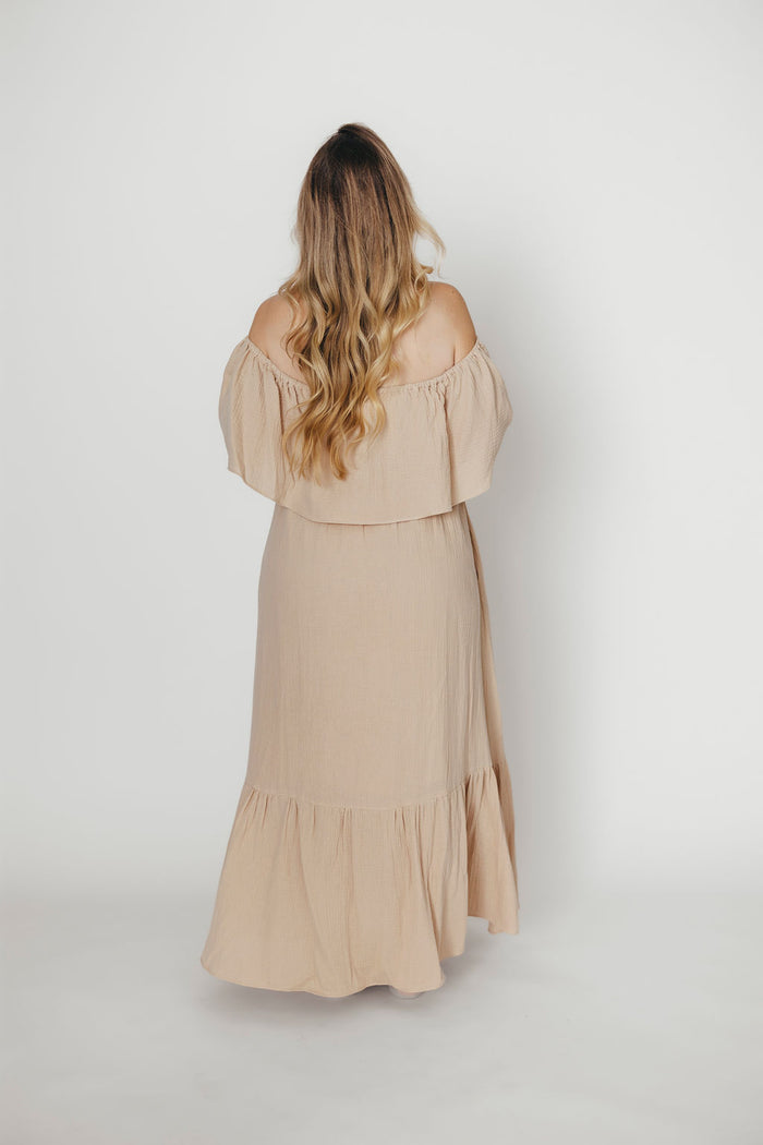 Josie 100% Cotton Maxi Dress in Beige (Lined) - Bump & Nursing Friendly *Final Sale*