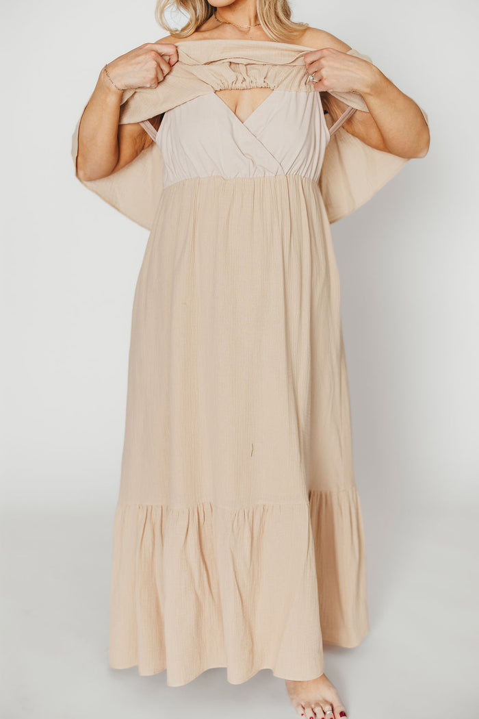 Josie 100% Cotton Maxi Dress in Beige (Lined) - Bump & Nursing Friendly *Final Sale*