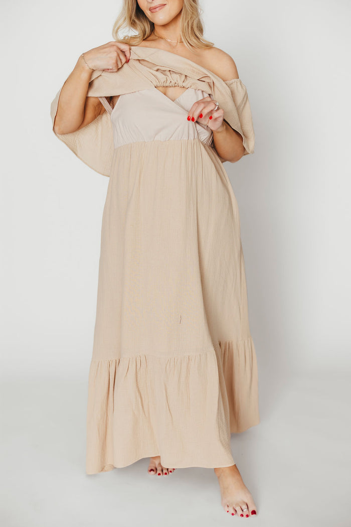 Josie 100% Cotton Maxi Dress in Beige (Lined) - Bump & Nursing Friendly *Final Sale*