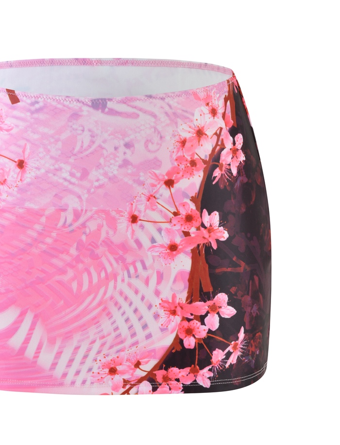 The TIGERMIST JOVANNA MINI SKIRT features a multi-colored animal floral border print, showcased against a white background.