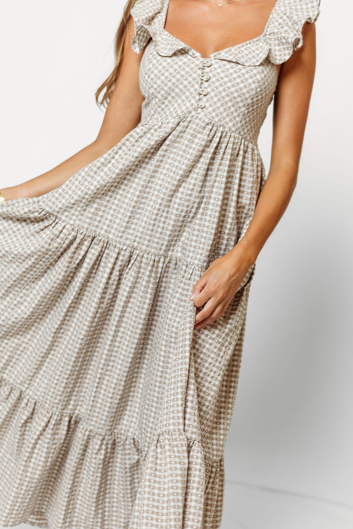 Kamden Heart Gingham Maxi Dress in Mocha