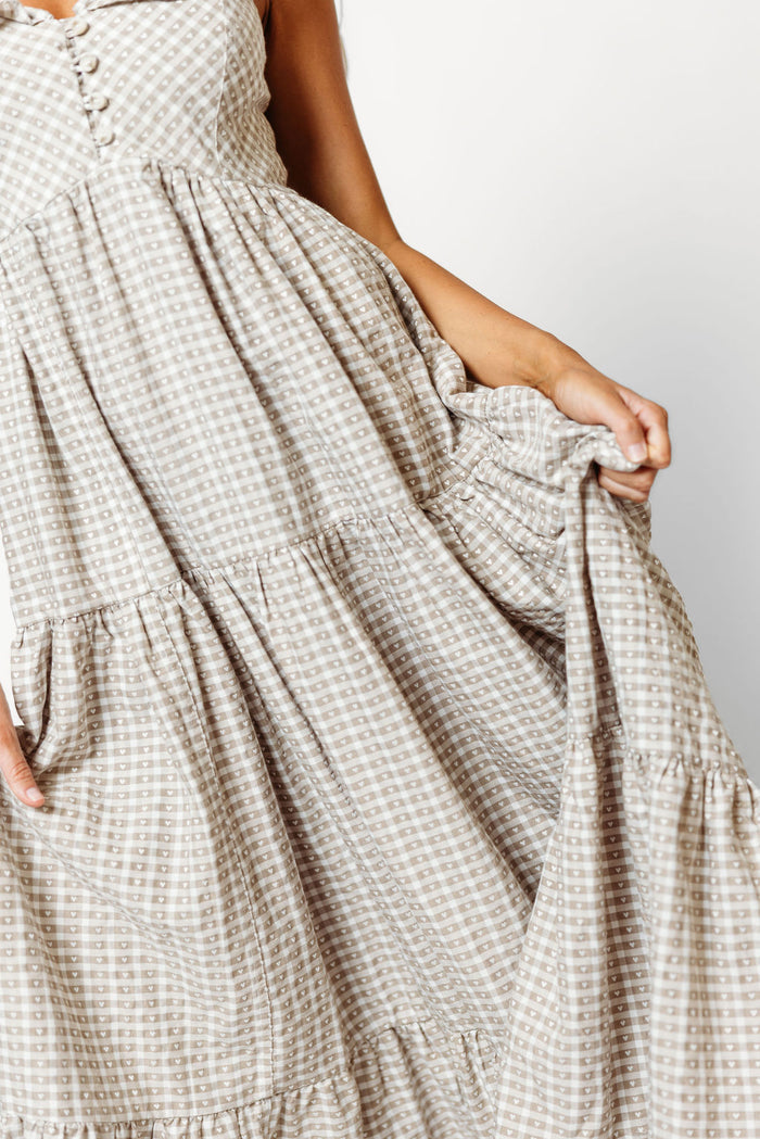 Kamden Heart Gingham Maxi Dress in Mocha