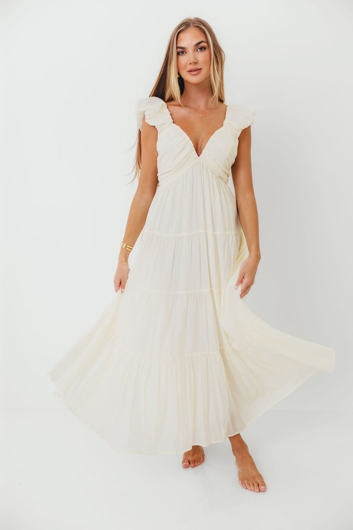 Katy Pleated Bodice Maxi Dress in Cream - Bump Friendly *8/31 PRE-ORDER*
