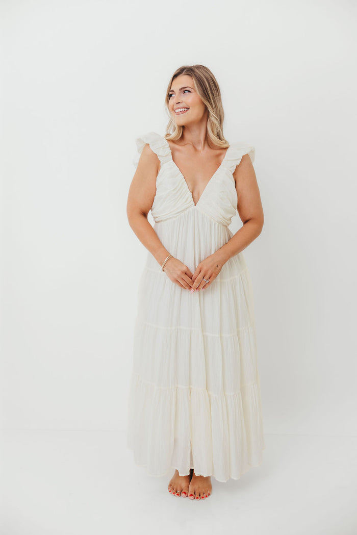 Katy Pleated Bodice Maxi Dress in Cream - Bump Friendly *8/31 PRE-ORDER*