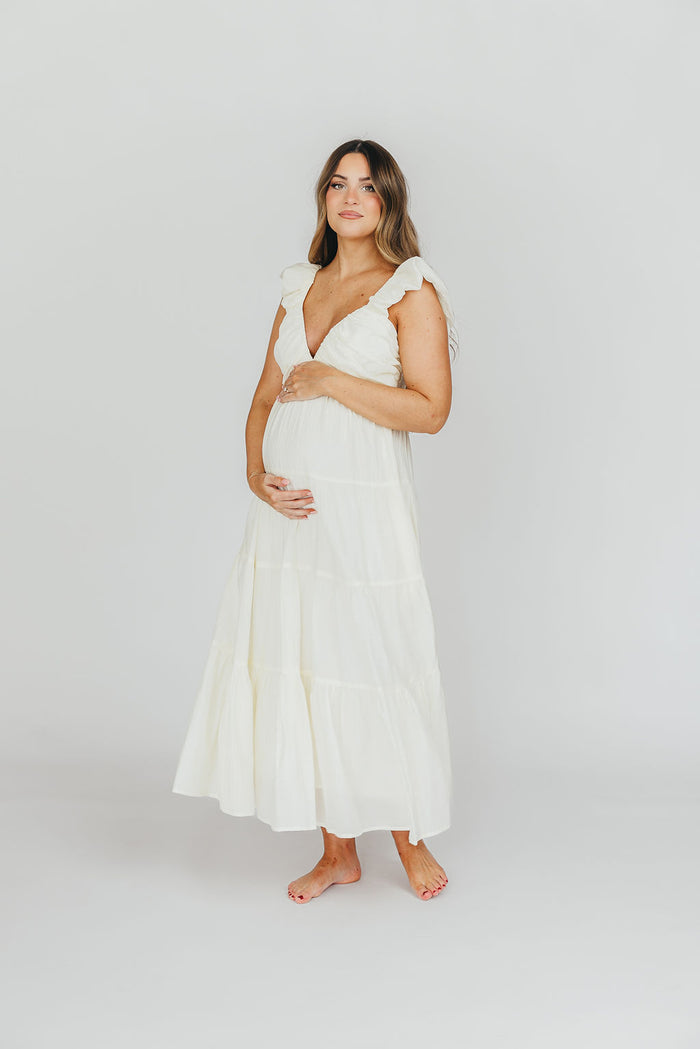 Katy Pleated Bodice Maxi Dress in Cream - Bump Friendly *8/31 PRE-ORDER*