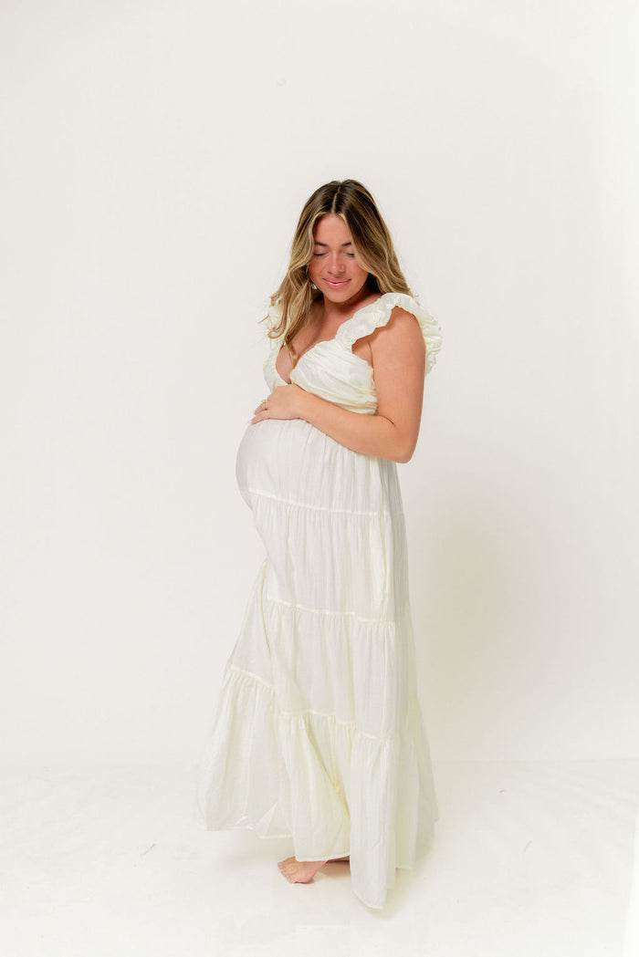 Katy Pleated Bodice Maxi Dress in Cream - Bump Friendly *8/31 PRE-ORDER*