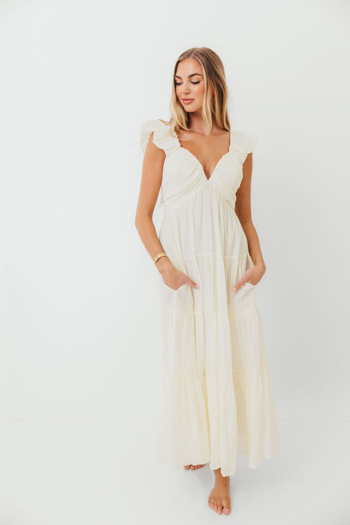 Katy Pleated Bodice Maxi Dress in Cream - Bump Friendly *8/31 PRE-ORDER*