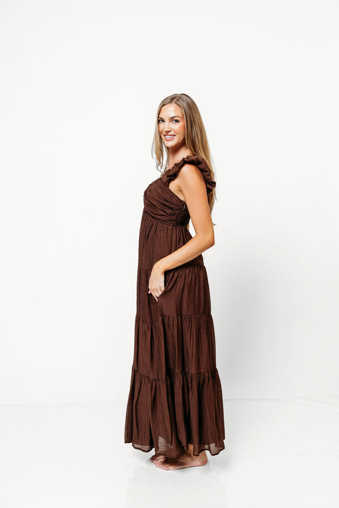 Katy Pleated Bodice Maxi Dress in Espresso - Bump Friendly