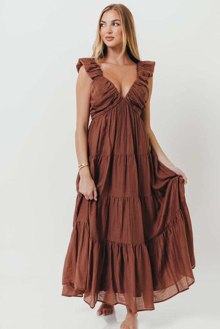 Katy Pleated Bodice Maxi Dress in Hazelnut - Bump Friendly