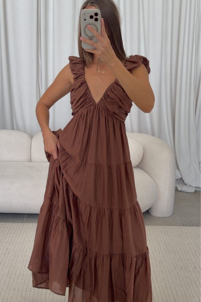 Katy Pleated Bodice Maxi Dress in Hazelnut - Bump Friendly