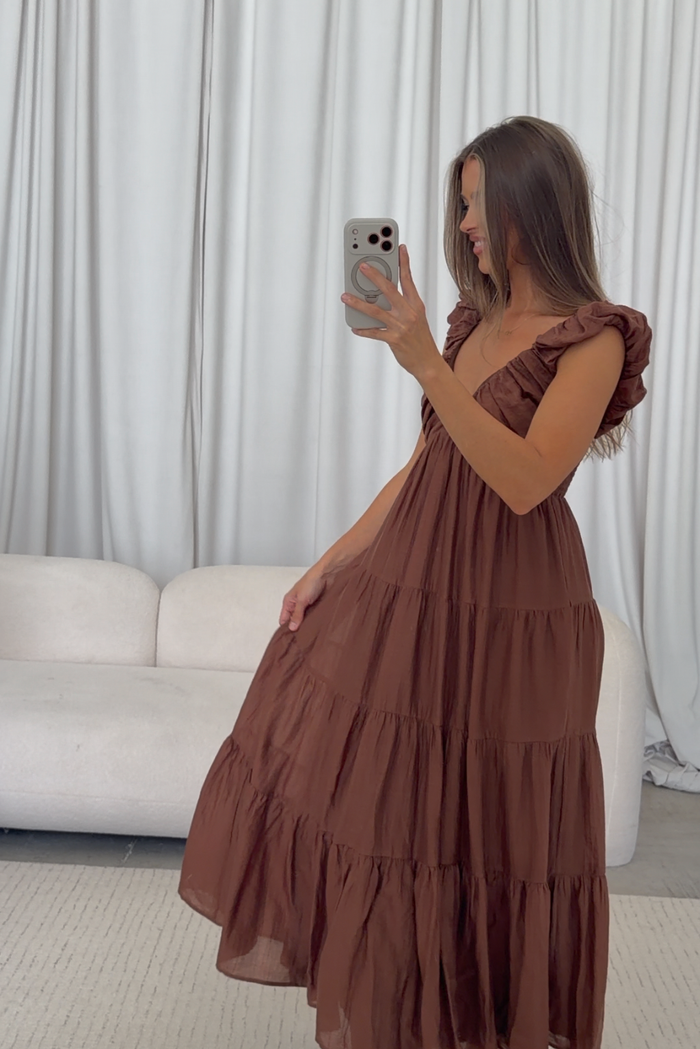 Katy Pleated Bodice Maxi Dress in Hazelnut - Bump Friendly