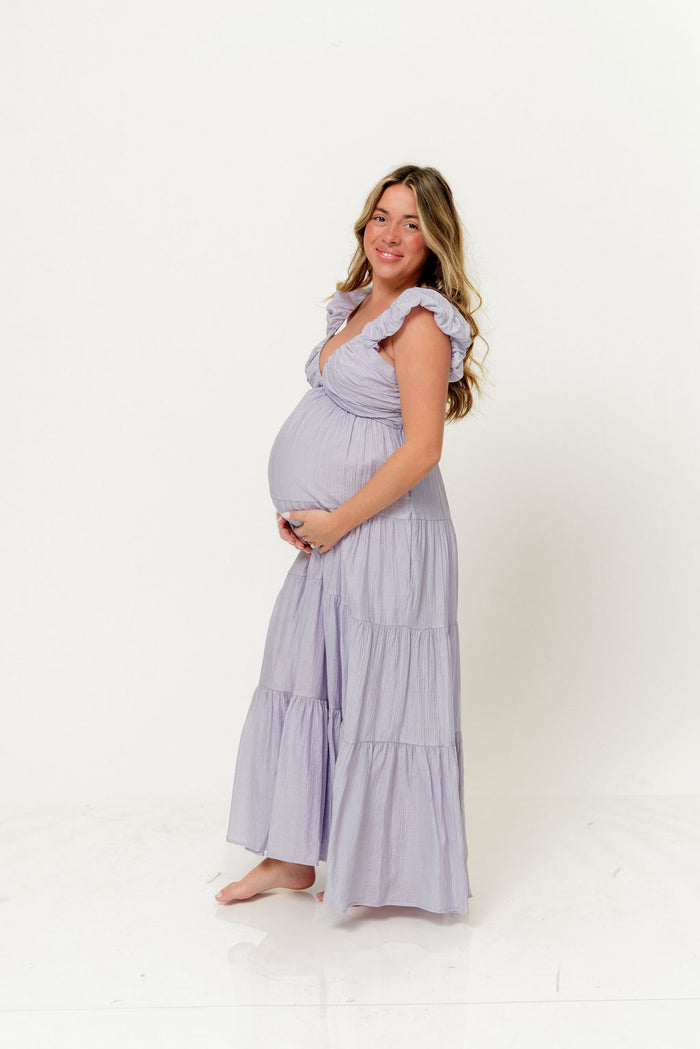Katy Pleated Bodice Maxi Dress in Lavender - Bump Friendly