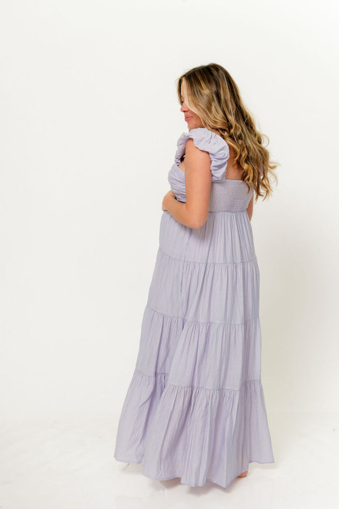 Katy Pleated Bodice Maxi Dress in Lavender - Bump Friendly
