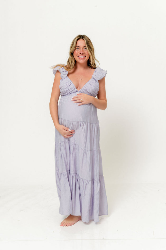 Katy Pleated Bodice Maxi Dress in Lavender - Bump Friendly
