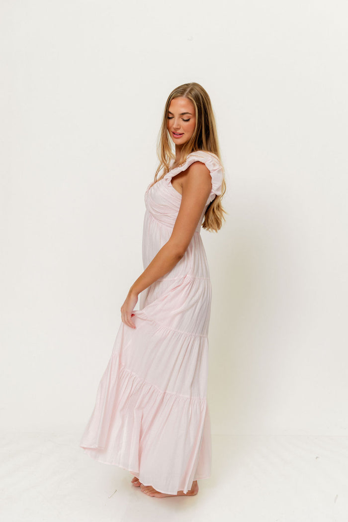 Katy Pleated Bodice Maxi Dress in Light Pink - Bump Friendly