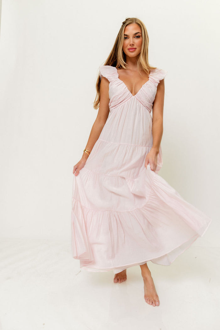 Katy Pleated Bodice Maxi Dress in Light Pink - Bump Friendly