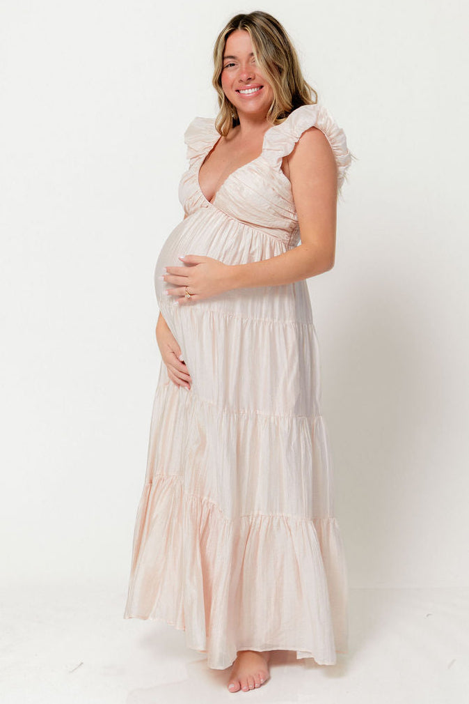 Katy Pleated Bodice Maxi Dress in Peach - Bump Friendly