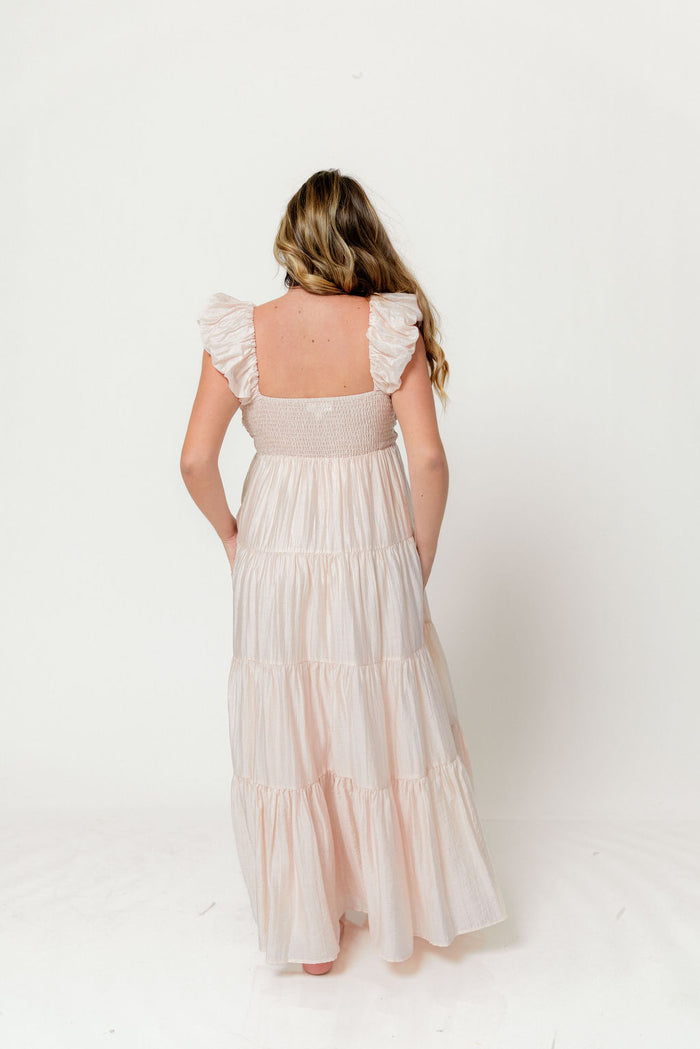 Katy Pleated Bodice Maxi Dress in Peach - Bump Friendly