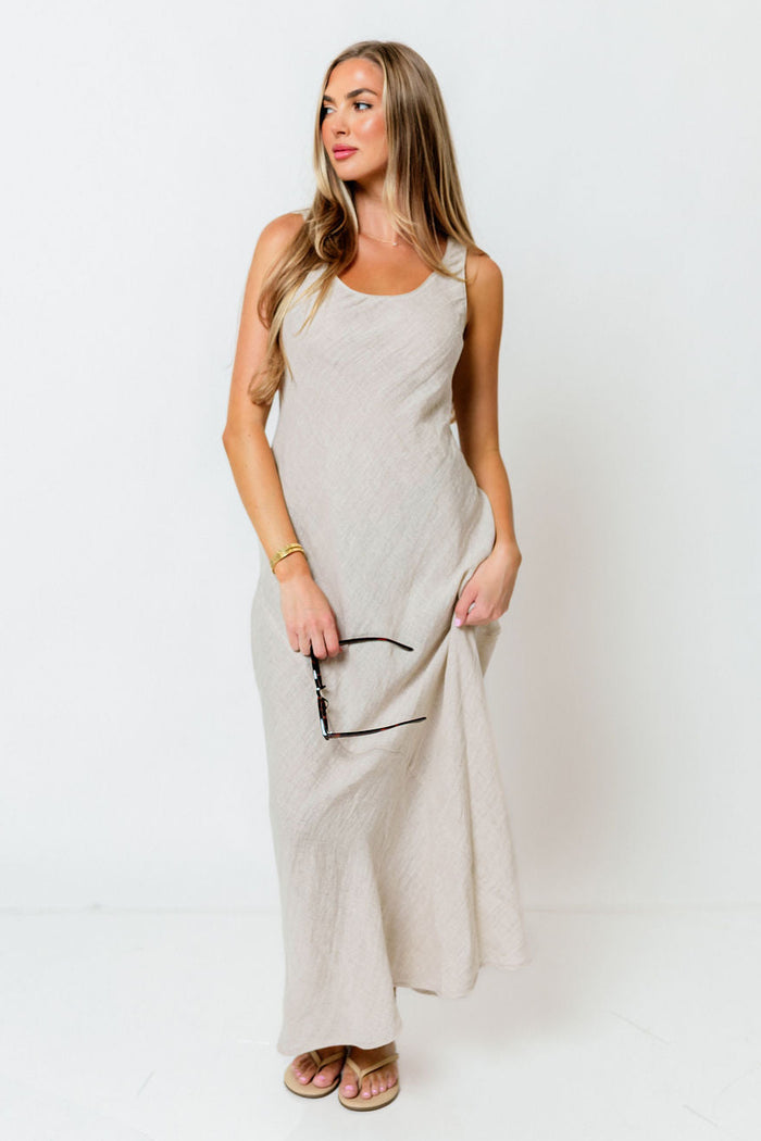 Kenya 100% Linen Maxi Dress in Melange