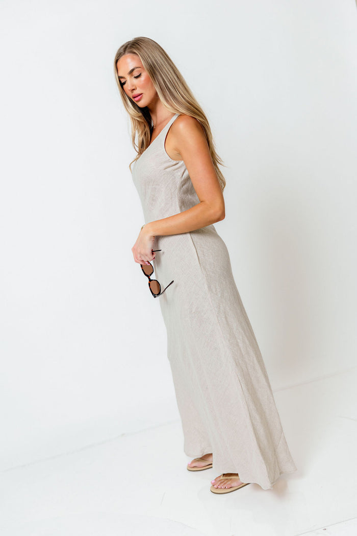 Kenya 100% Linen Maxi Dress in Melange