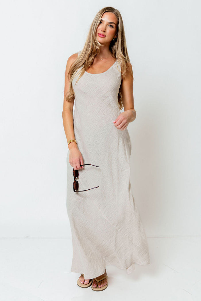 Kenya 100% Linen Maxi Dress in Melange
