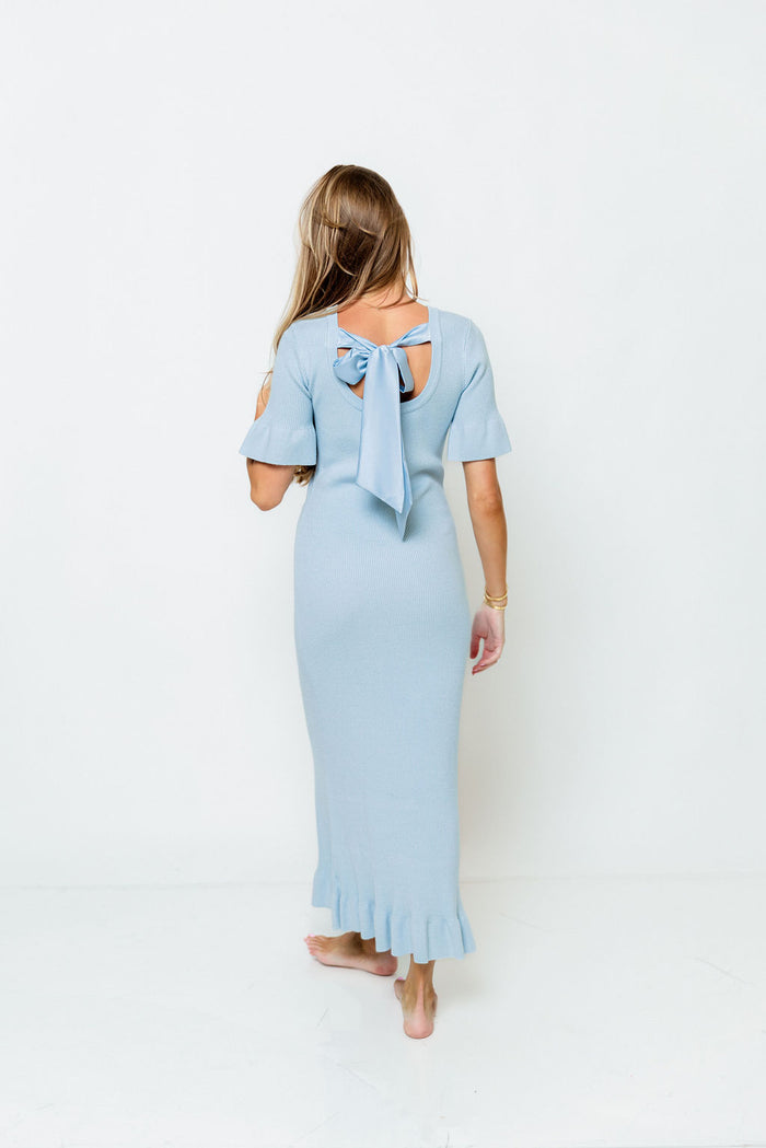 Kimberly Rib-Knit Maxi Dress in Sky