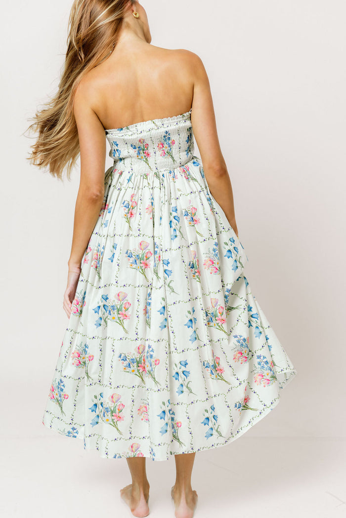 Kit Strapless Flare Floral Midi Dress in Multi