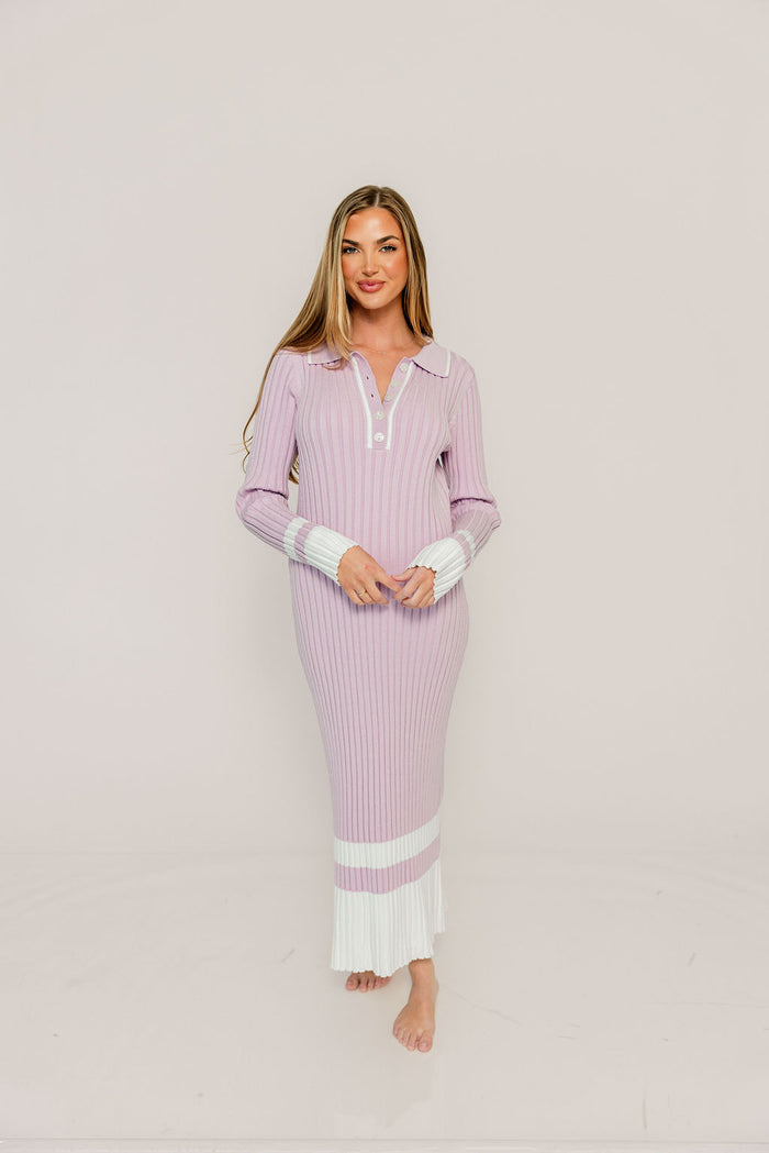 Kris Colorblock Polo Rib-Knit Maxi Dress in Pink *Final Sale*