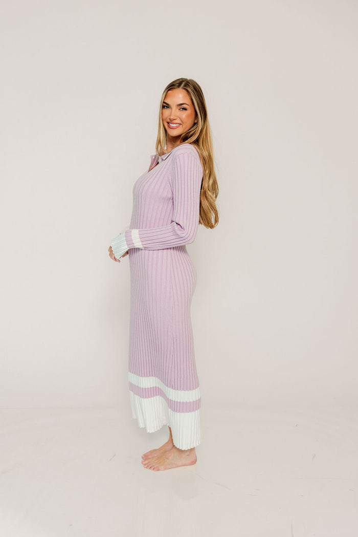 Kris Colorblock Polo Rib-Knit Maxi Dress in Pink *Final Sale*