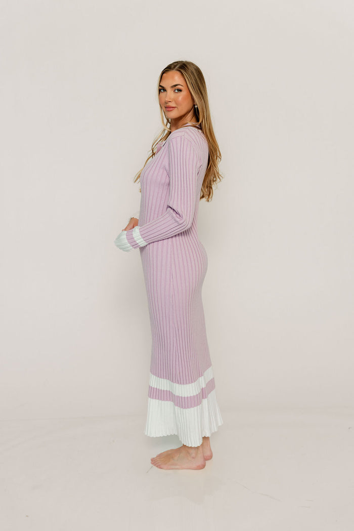 Kris Colorblock Polo Rib-Knit Maxi Dress in Pink *Final Sale*