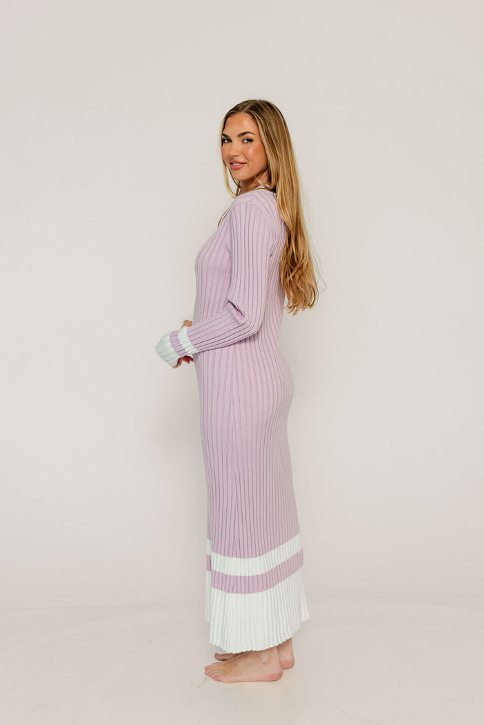 Kris Colorblock Polo Rib-Knit Maxi Dress in Pink *Final Sale*
