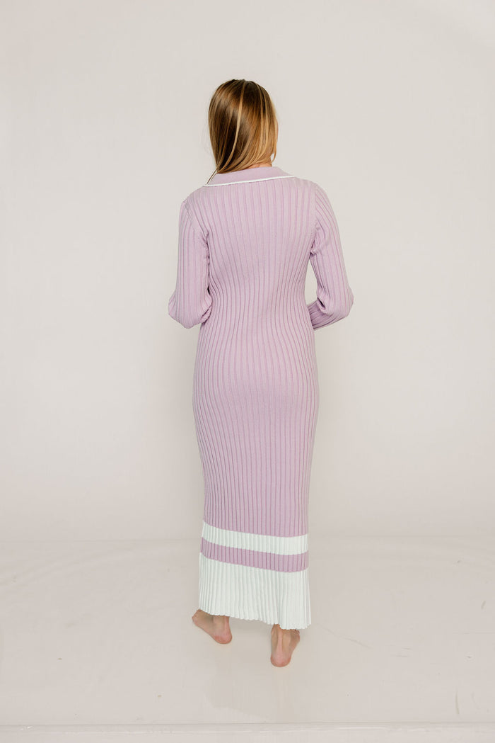 Kris Colorblock Polo Rib-Knit Maxi Dress in Pink *Final Sale*