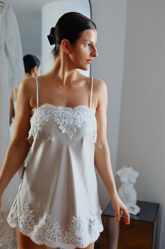 Lace Trim Satin Slip Dress