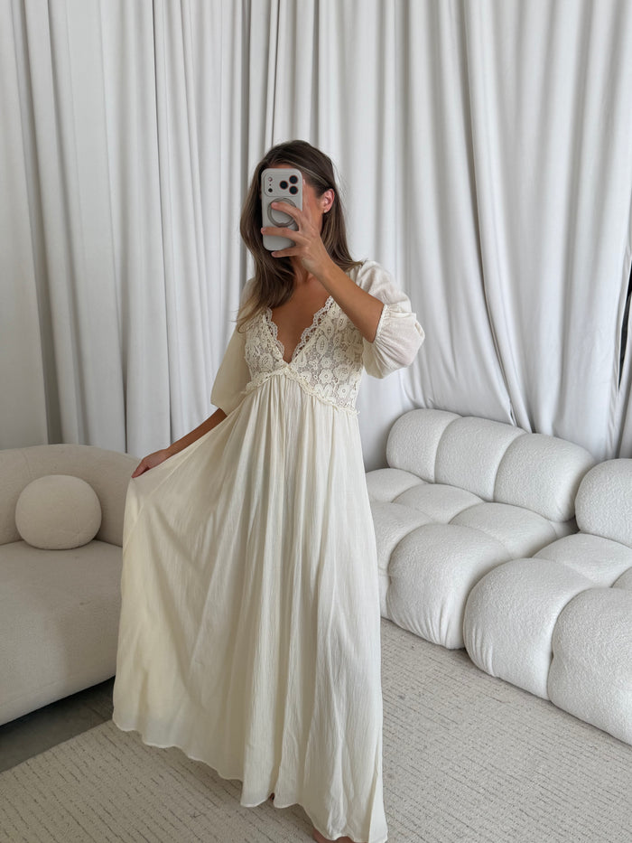 Lacey 100% Cotton Maxi Dress in Cream