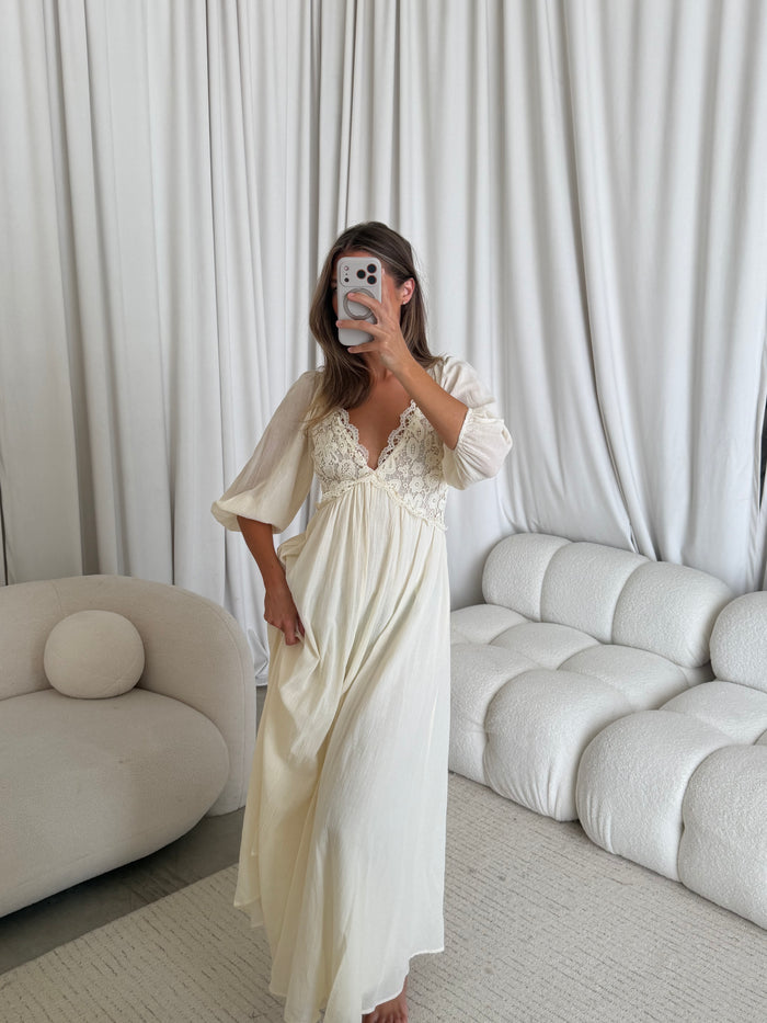 Lacey 100% Cotton Maxi Dress in Cream