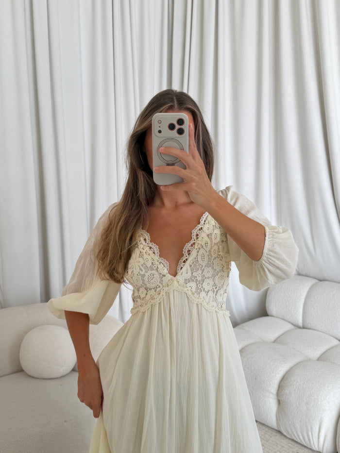Lacey 100% Cotton Maxi Dress in Cream