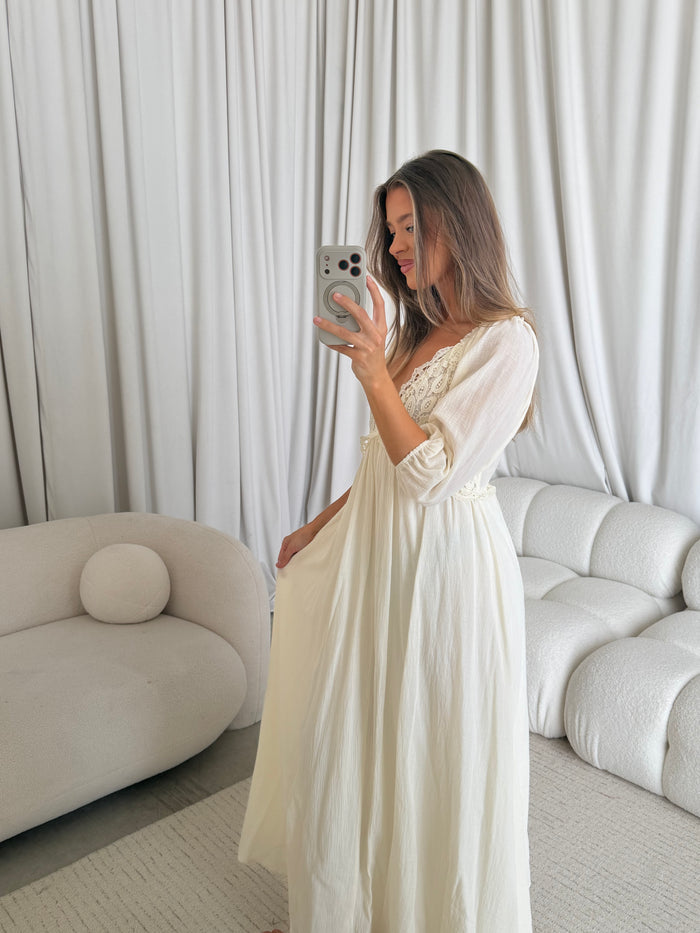 Lacey 100% Cotton Maxi Dress in Cream