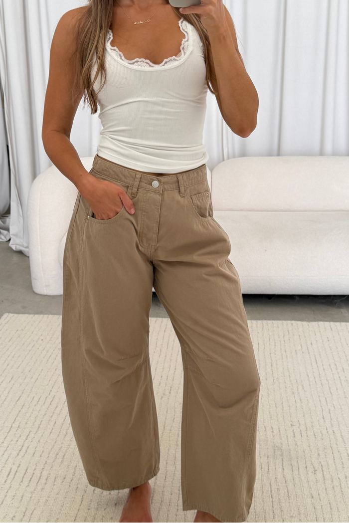 Lance Wide Leg Barrel Pants in Taupe