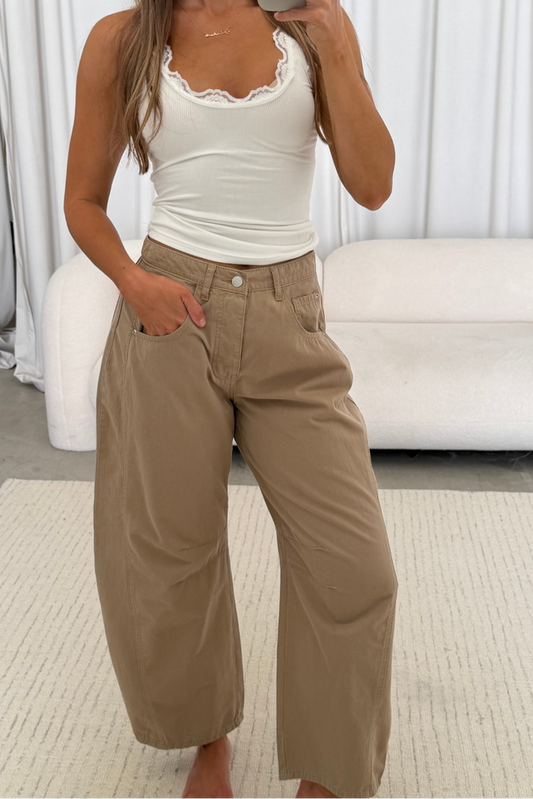Lance Wide Leg Barrel Pants in Taupe