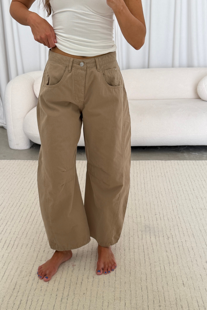 Lance Wide Leg Barrel Pants in Taupe